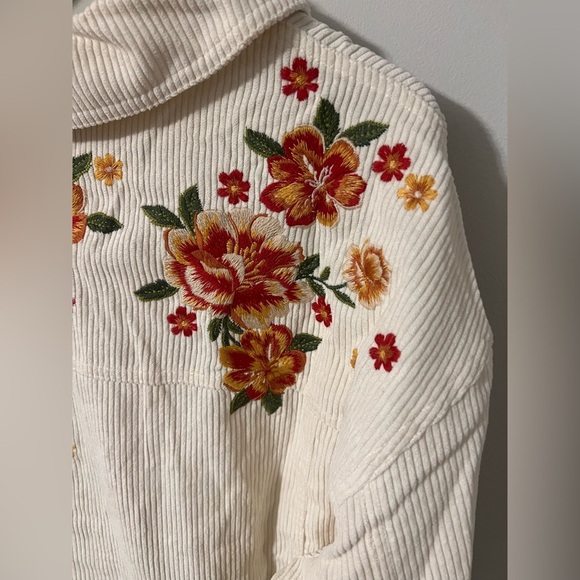 Savanna Jane Embroidered Floral Cream Ivory Corduroy Jacket Medium - Picture 13 of 14